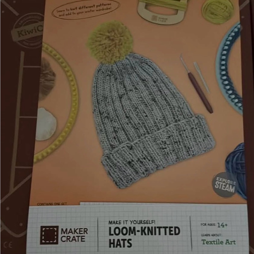 KiwiCo DIY Gray Loom-Knitted Hat Kit